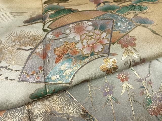 平和屋着物●訪問着　地紙花文　暈し染め　金銀彩　正絹　逸品　AABN7424ph
