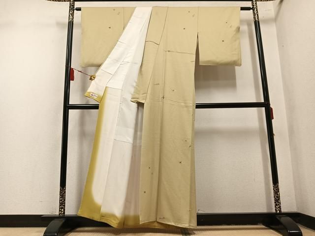 平和屋着物●上質な小紋　総刺繍　蘇州刺繍　楽器文　反端付き　正絹　逸品　AABN7427ph
