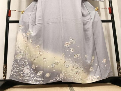 平和屋着物●訪問着　松竹梅扇面花文　暈し染め　正絹　逸品　AABN7430ph