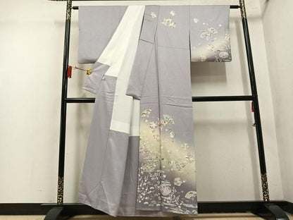 平和屋着物●訪問着　松竹梅扇面花文　暈し染め　正絹　逸品　AABN7430ph