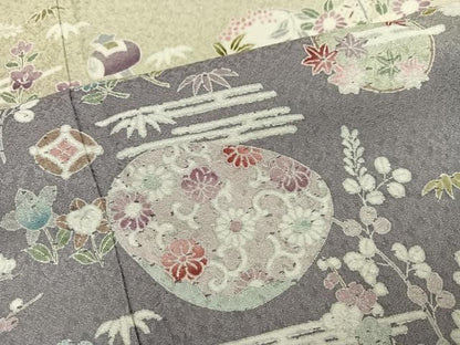 平和屋着物●訪問着　松竹梅扇面花文　暈し染め　正絹　逸品　AABN7430ph