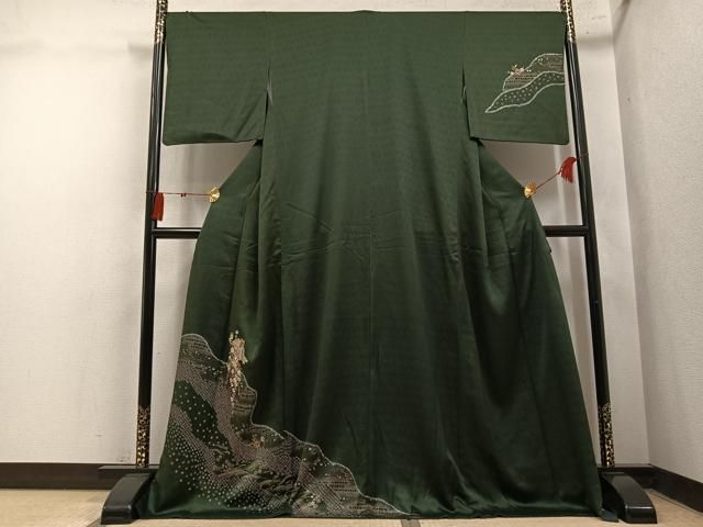 平和屋着物●訪問着　絞り　駒刺繍　御所車花文　金彩　さが美扱い　正絹　逸品　AABN7432ph