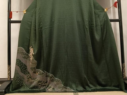 平和屋着物●訪問着　絞り　駒刺繍　御所車花文　金彩　さが美扱い　正絹　逸品　AABN7432ph