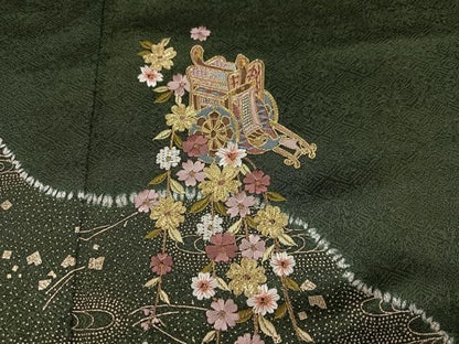 平和屋着物●訪問着　絞り　駒刺繍　御所車花文　金彩　さが美扱い　正絹　逸品　AABN7432ph