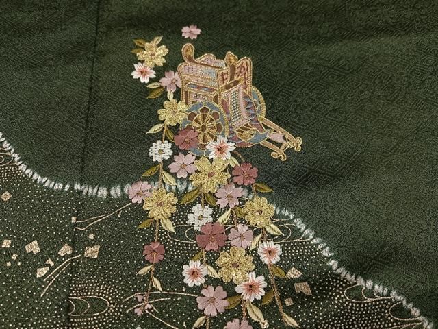 平和屋着物●訪問着　絞り　駒刺繍　御所車花文　金彩　さが美扱い　正絹　逸品　AABN7432ph