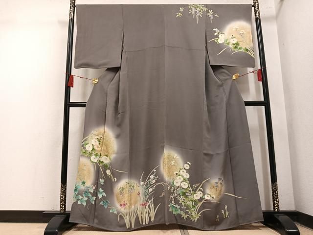 平和屋着物●訪問着　駒刺繍　草花文　暈し染め　金彩　正絹　逸品　AABN7433ph