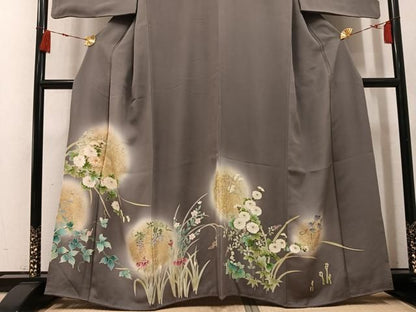 平和屋着物●訪問着　駒刺繍　草花文　暈し染め　金彩　正絹　逸品　AABN7433ph