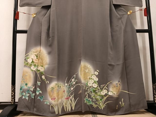 平和屋着物●訪問着　駒刺繍　草花文　暈し染め　金彩　正絹　逸品　AABN7433ph