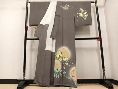 平和屋着物●訪問着　駒刺繍　草花文　暈し染め　金彩　正絹　逸品　AABN7433ph
