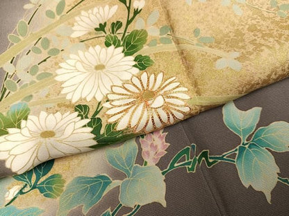 平和屋着物●訪問着　駒刺繍　草花文　暈し染め　金彩　正絹　逸品　AABN7433ph