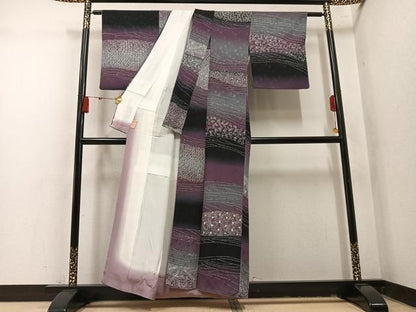平和屋着物●上質な小紋　ろうけつ染　草花文　暈し染め　正絹　逸品　AABN7434ph