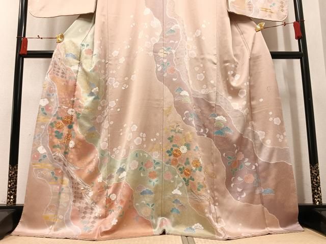 平和屋着物●訪問着　作家物　駒刺繍　雪花　草花文　金彩　正絹　逸品　AABN7440ph