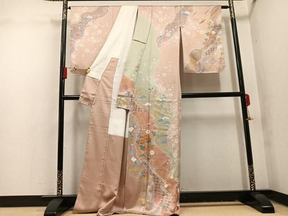 平和屋着物●訪問着　作家物　駒刺繍　雪花　草花文　金彩　正絹　逸品　AABN7440ph