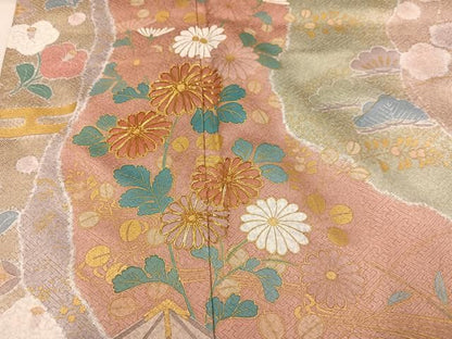 平和屋着物●訪問着　作家物　駒刺繍　雪花　草花文　金彩　正絹　逸品　AABN7440ph