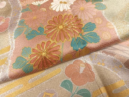 平和屋着物●訪問着　作家物　駒刺繍　雪花　草花文　金彩　正絹　逸品　AABN7440ph