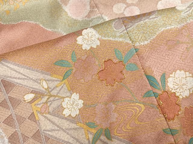 平和屋着物●訪問着　作家物　駒刺繍　雪花　草花文　金彩　正絹　逸品　AABN7440ph