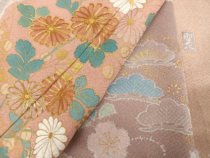 平和屋着物●訪問着　作家物　駒刺繍　雪花　草花文　金彩　正絹　逸品　AABN7440ph