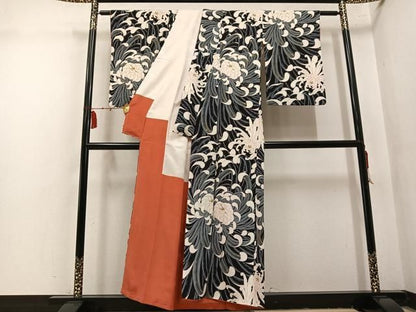 平和屋着物●上質な小紋　乱菊　黒地　金彩　正絹　逸品　AABN7457ph