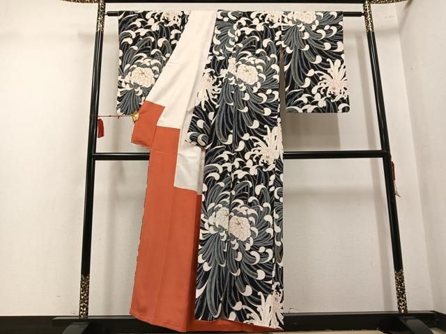 平和屋着物●上質な小紋　乱菊　黒地　金彩　正絹　逸品　AABN7457ph
