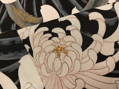平和屋着物●上質な小紋　乱菊　黒地　金彩　正絹　逸品　AABN7457ph