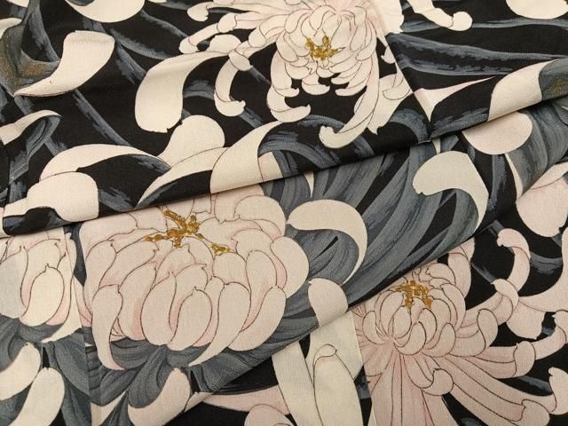 平和屋着物●上質な小紋　乱菊　黒地　金彩　正絹　逸品　AABN7457ph