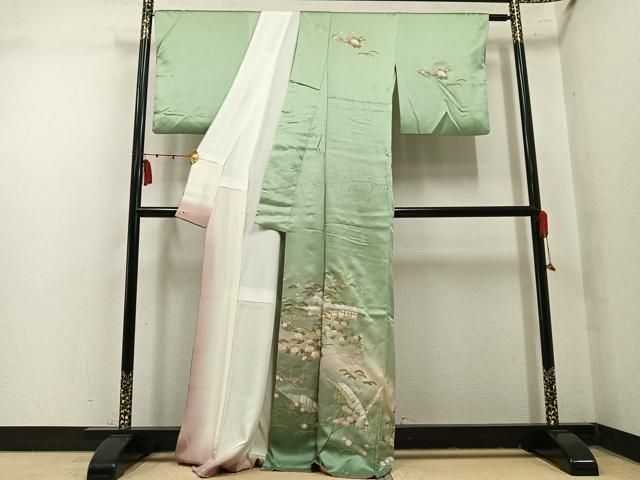 平和屋着物●訪問着　渡り橋風景草花文　暈し染め　金銀彩　三越扱い　正絹　逸品　AABN7459ph