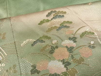 平和屋着物●訪問着　渡り橋風景草花文　暈し染め　金銀彩　三越扱い　正絹　逸品　AABN7459ph