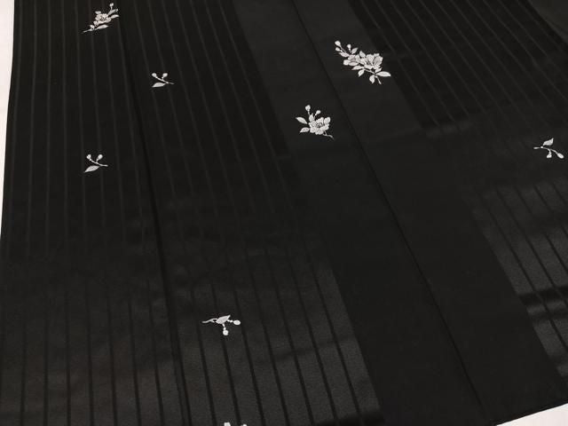 平和屋着物●上質な小紋　枝花文　黒地　正絹　逸品　AABN7460ph