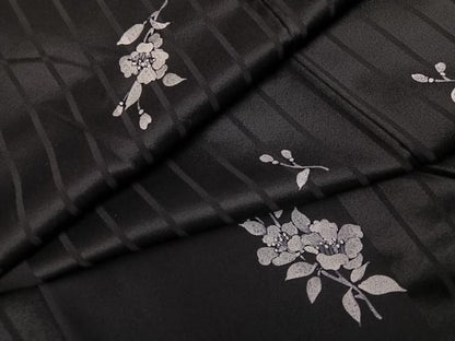 平和屋着物●上質な小紋　枝花文　黒地　正絹　逸品　AABN7460ph