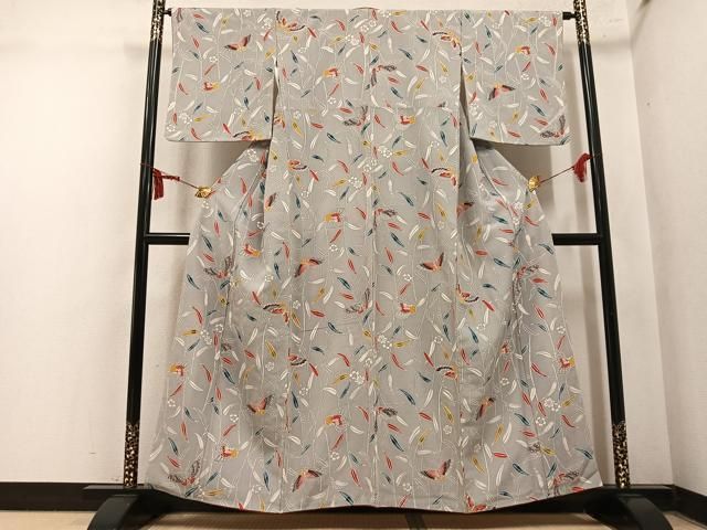 平和屋着物●上質な小紋　型染め　花蝶文　正絹　逸品　AABN7463ph