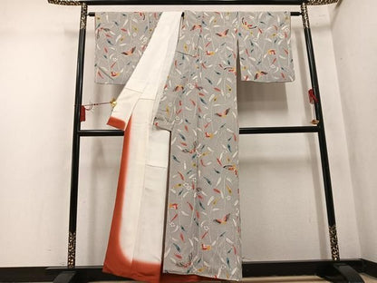 平和屋着物●上質な小紋　型染め　花蝶文　正絹　逸品　AABN7463ph