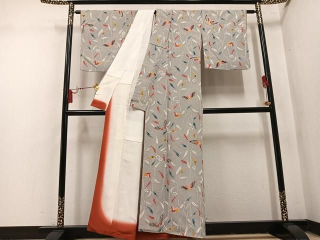 平和屋着物●上質な小紋　型染め　花蝶文　正絹　逸品　AABN7463ph