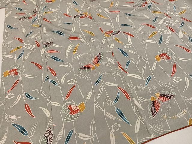 平和屋着物●上質な小紋　型染め　花蝶文　正絹　逸品　AABN7463ph