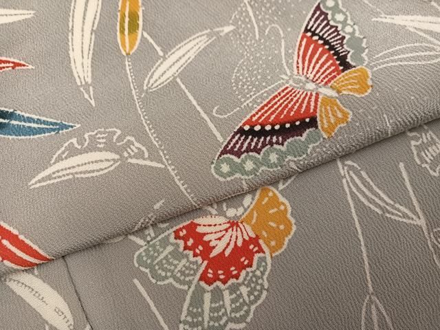 平和屋着物●上質な小紋　型染め　花蝶文　正絹　逸品　AABN7463ph