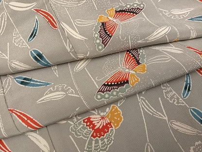 平和屋着物●上質な小紋　型染め　花蝶文　正絹　逸品　AABN7463ph