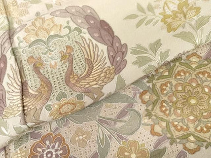 平和屋着物●中国三大刺繍　スワトウ刺繍　汕頭刺繍　総刺繍　訪問着　双鳥更紗花文　金糸　正絹　逸品　AABN8008cs
