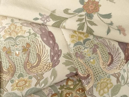 平和屋着物●中国三大刺繍　スワトウ刺繍　汕頭刺繍　総刺繍　訪問着　双鳥更紗花文　金糸　正絹　逸品　AABN8008cs