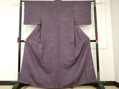 平和屋着物●上質な小紋　寿光織　枝葉地紋　二藍色　銀糸　正絹　逸品　AABN8023cs