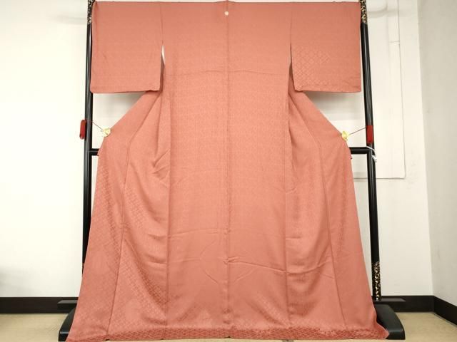 平和屋着物●無地絵羽訪問着　草花地紋　珊瑚朱色　ロング丈　正絹　逸品　AABN8027cs