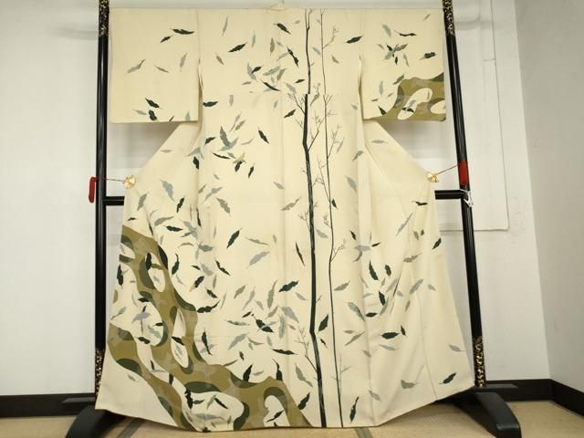 平和屋着物●訪問着　作家物　枝葉文　正絹　逸品　AABN8071cs