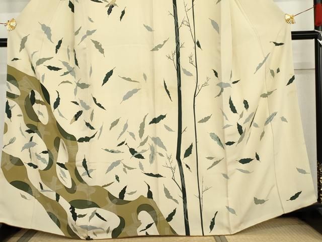 平和屋着物●訪問着　作家物　枝葉文　正絹　逸品　AABN8071cs