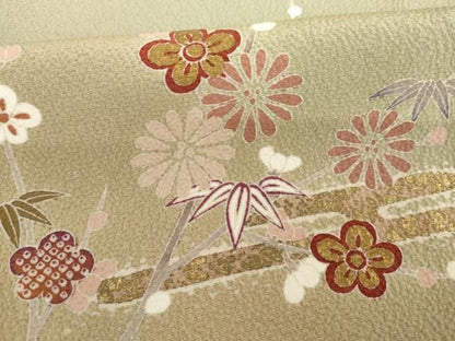 平和屋着物●訪問着　エ霞笹梅文　暈し染め　金彩　正絹　逸品　AABN8076cs