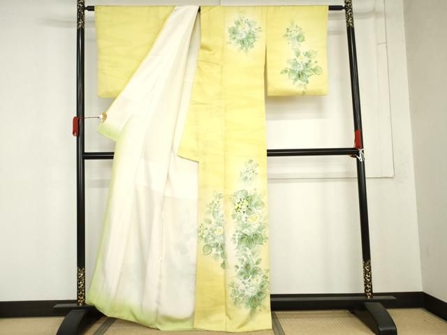 平和屋着物●訪問着　手描き　草花文　暈し染め　正絹　逸品　AABN8078cs