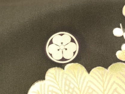 平和屋本店●アンティーク　大正ロマン　振袖　駒刺繍　御所車吉祥花文　黒地　正絹　逸品　AABN8091cs