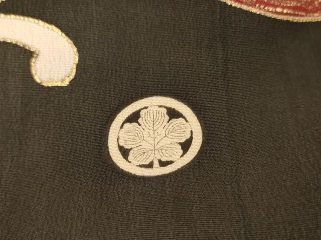 平和屋本店●アンティーク　大正ロマン　振袖　駒刺繍　立波吉祥花松文　正絹　逸品　AABN8092cs