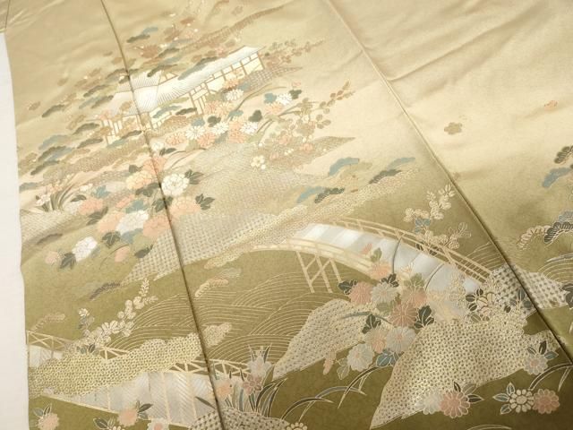 平和屋着物●訪問着　渡り橋風景文　暈し染め　金銀彩　正絹　逸品　AABN8102cs
