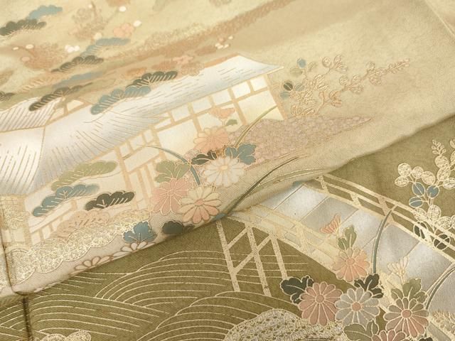平和屋着物●訪問着　渡り橋風景文　暈し染め　金銀彩　正絹　逸品　AABN8102cs