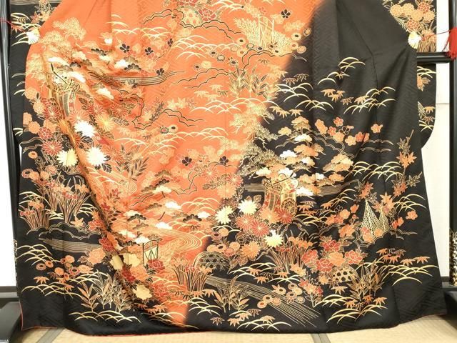 平和屋着物●豪華振袖　駒刺繍　御所車吉祥花文　金彩　正絹　逸品　AABN8107cs