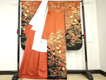 平和屋着物●豪華振袖　駒刺繍　御所車吉祥花文　金彩　正絹　逸品　AABN8107cs