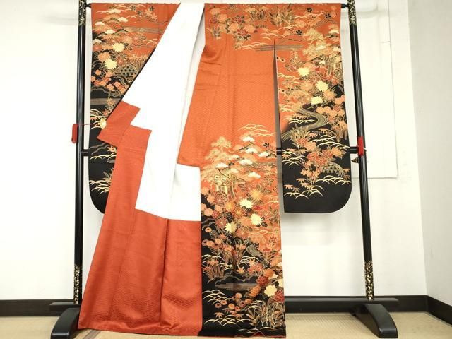 平和屋着物●豪華振袖　駒刺繍　御所車吉祥花文　金彩　正絹　逸品　AABN8107cs